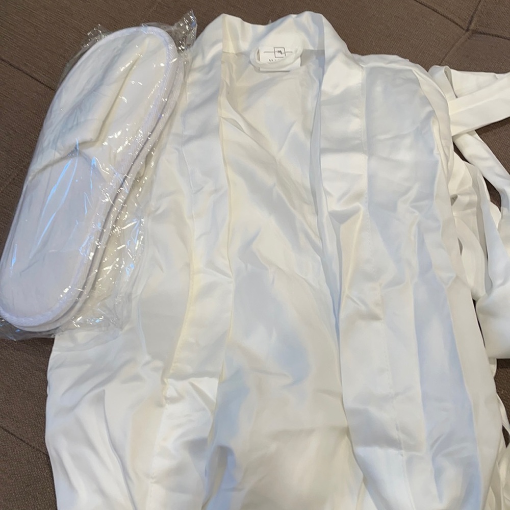 White bridal robe and slippers